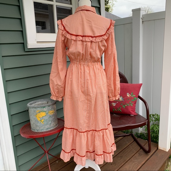 Vintage 70s 80s Sears Jr Bazaar Prairie Cottage Style Gingham Dress Size M/L - Picture 2 of 8